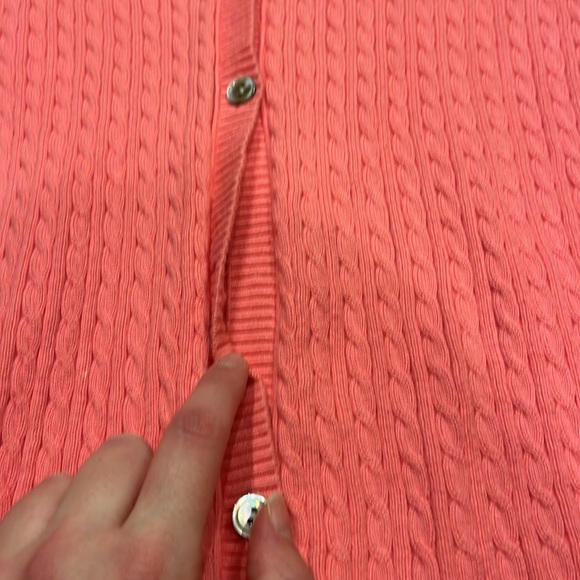 Land's End Pink Cable Knit Cardigan Sweater Button Sz Large Cotton Blend - Picture 5 of 10